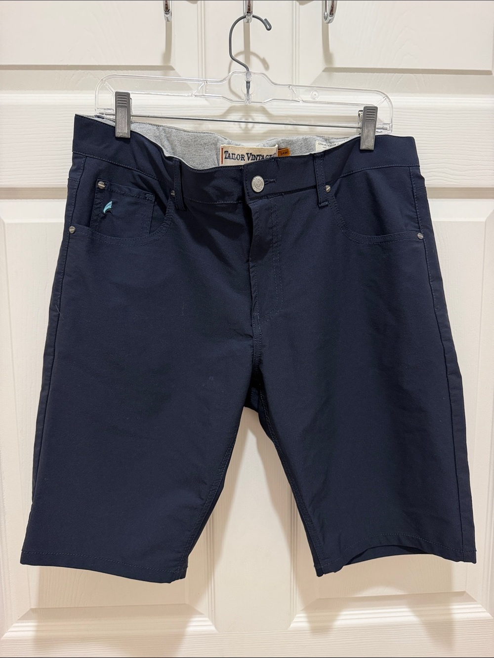 Tailor Vintage Dark Navy Flat Front Chino Stretch Canaan Slim Fit Shorts - 34